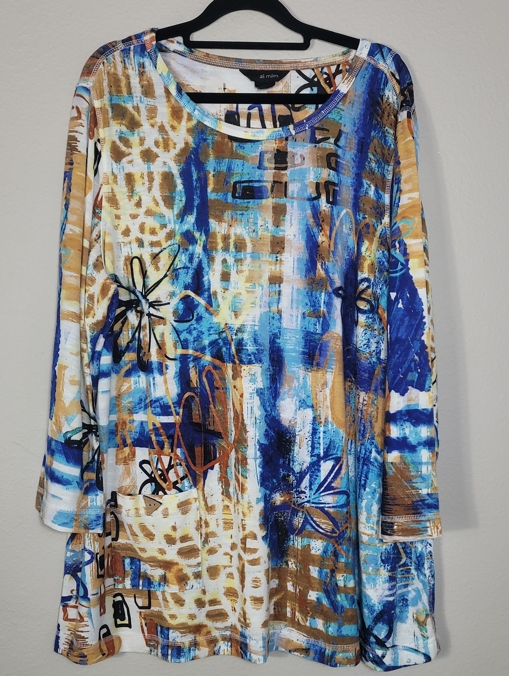 Ali Miles Artsy Wearable Art Tunic Top Size Large Colorful Long Sleeve Dopamine